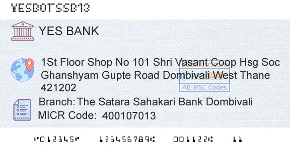 Yes Bank The Satara Sahakari Bank DombivaliBranch 