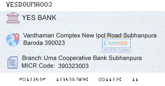 Yes Bank Uma Cooperative Bank SubhanpuraBranch 