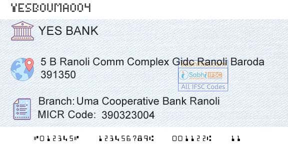 Yes Bank Uma Cooperative Bank RanoliBranch 