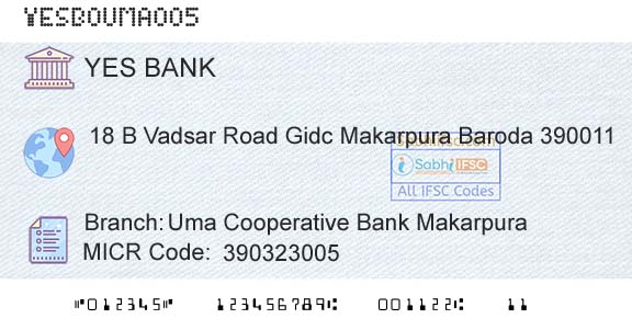 Yes Bank Uma Cooperative Bank MakarpuraBranch 