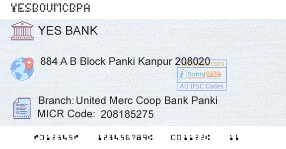 Yes Bank United Merc Coop Bank PankiBranch 