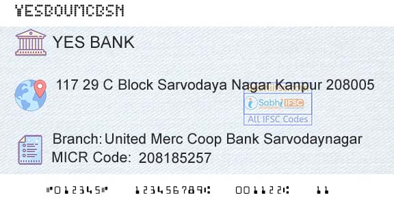Yes Bank United Merc Coop Bank SarvodaynagarBranch 