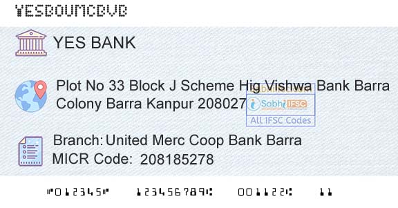 Yes Bank United Merc Coop Bank BarraBranch 