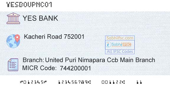 Yes Bank United Puri Nimapara Ccb Main BranchBranch 