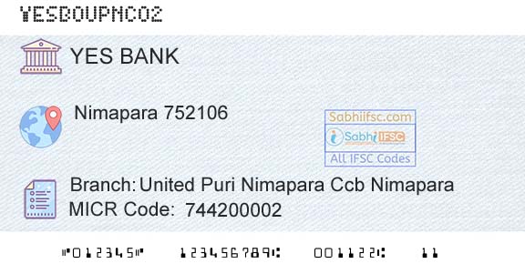 Yes Bank United Puri Nimapara Ccb NimaparaBranch 