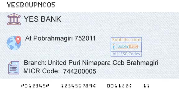 Yes Bank United Puri Nimapara Ccb BrahmagiriBranch 