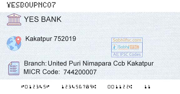 Yes Bank United Puri Nimapara Ccb KakatpurBranch 