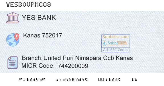 Yes Bank United Puri Nimapara Ccb KanasBranch 