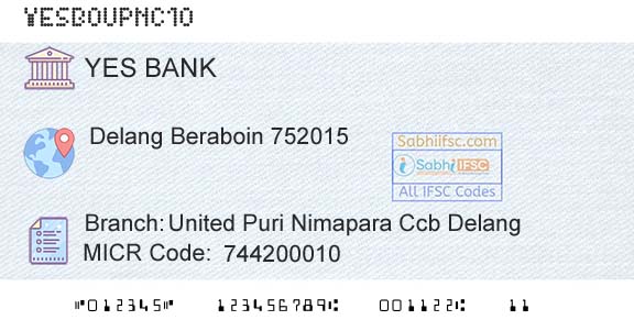 Yes Bank United Puri Nimapara Ccb DelangBranch 
