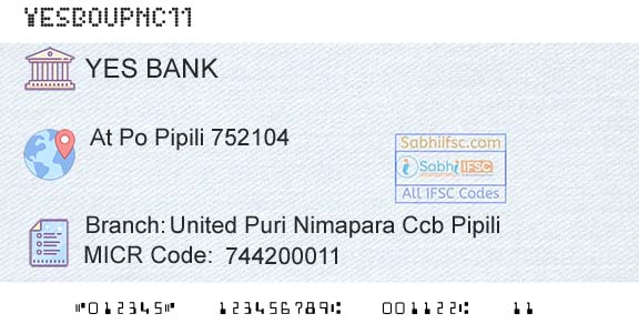 Yes Bank United Puri Nimapara Ccb PipiliBranch 