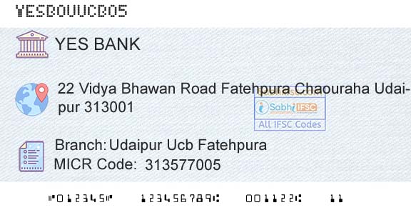 Yes Bank Udaipur Ucb FatehpuraBranch 