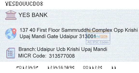 Yes Bank Udaipur Ucb Krishi Upaj MandiBranch 