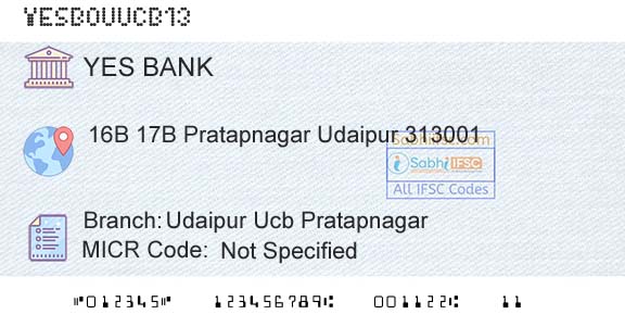 Yes Bank Udaipur Ucb PratapnagarBranch 