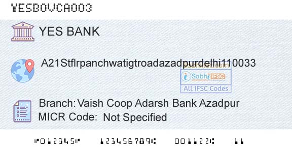 Yes Bank Vaish Coop Adarsh Bank AzadpurBranch 