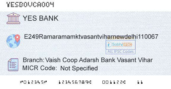 Yes Bank Vaish Coop Adarsh Bank Vasant ViharBranch 