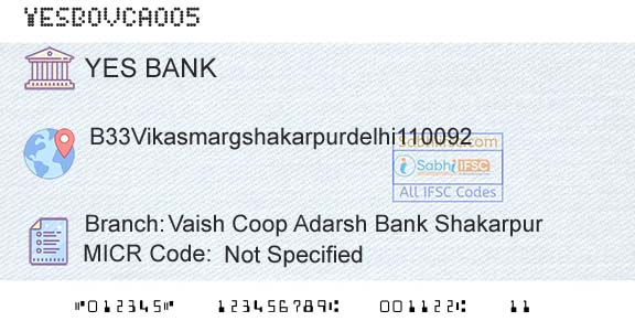 Yes Bank Vaish Coop Adarsh Bank ShakarpurBranch 