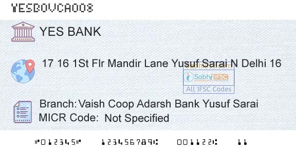 Yes Bank Vaish Coop Adarsh Bank Yusuf SaraiBranch 