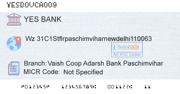 Yes Bank Vaish Coop Adarsh Bank PaschimviharBranch 