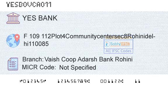 Yes Bank Vaish Coop Adarsh Bank RohiniBranch 