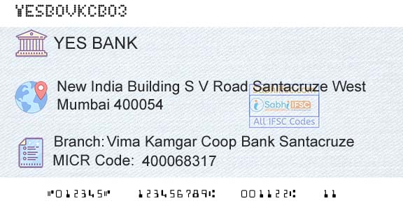 Yes Bank Vima Kamgar Coop Bank SantacruzeBranch 