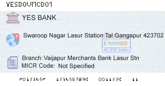 Yes Bank Vaijapur Merchants Bank Lasur StnBranch 