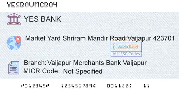 Yes Bank Vaijapur Merchants Bank VaijapurBranch 