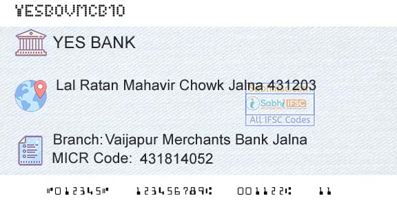 Yes Bank Vaijapur Merchants Bank JalnaBranch 