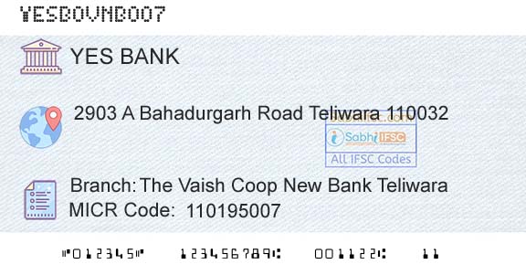 Yes Bank The Vaish Coop New Bank TeliwaraBranch 