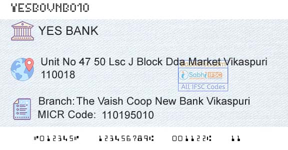 Yes Bank The Vaish Coop New Bank VikaspuriBranch 