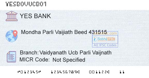 Yes Bank Vaidyanath Ucb Parli VaijnathBranch 