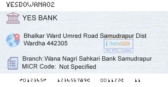 Yes Bank Wana Nagri Sahkari Bank SamudrapurBranch 