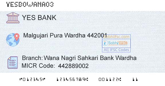 Yes Bank Wana Nagri Sahkari Bank WardhaBranch 