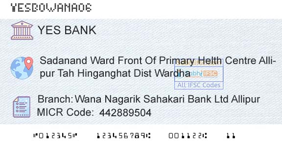 Yes Bank Wana Nagarik Sahakari Bank Ltd AllipurBranch 