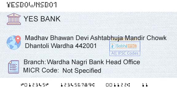 Yes Bank Wardha Nagri Bank Head OfficeBranch 