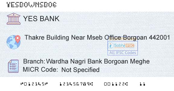 Yes Bank Wardha Nagri Bank Borgoan MegheBranch 