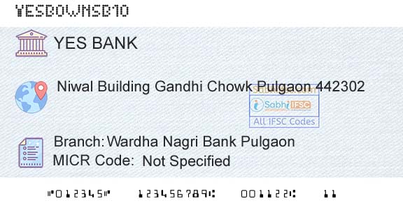 Yes Bank Wardha Nagri Bank PulgaonBranch 