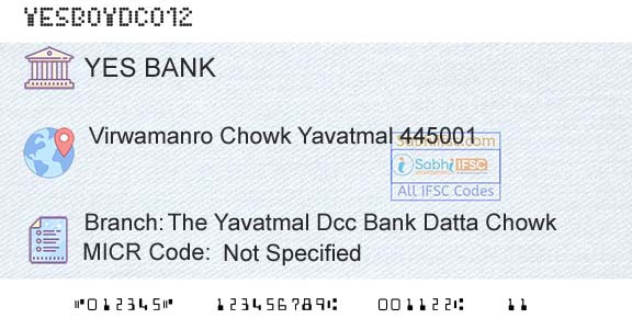 Yes Bank The Yavatmal Dcc Bank Datta ChowkBranch 