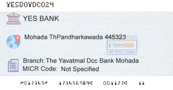 Yes Bank The Yavatmal Dcc Bank MohadaBranch 