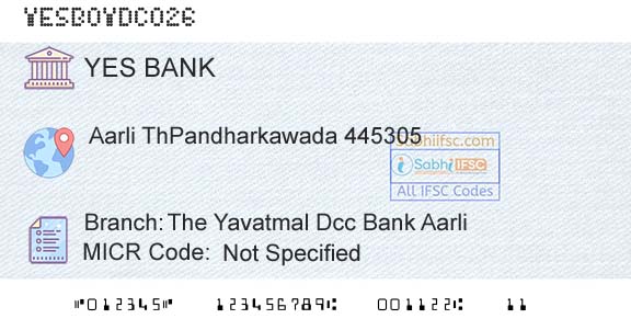 Yes Bank The Yavatmal Dcc Bank AarliBranch 
