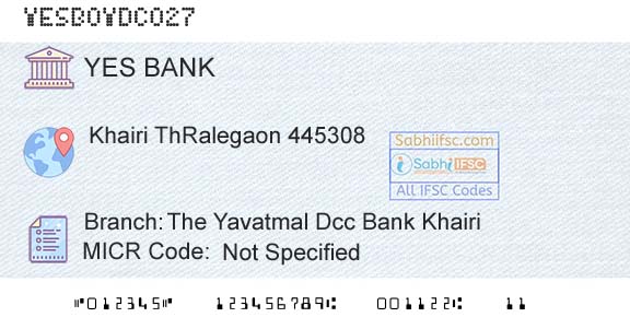 Yes Bank The Yavatmal Dcc Bank KhairiBranch 