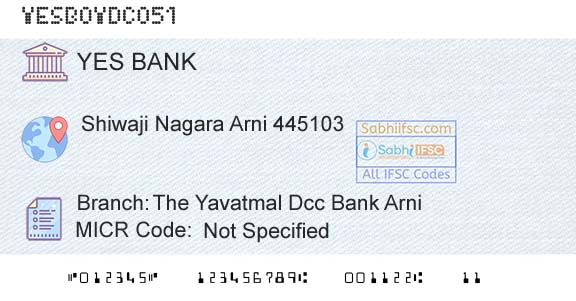 Yes Bank The Yavatmal Dcc Bank ArniBranch 