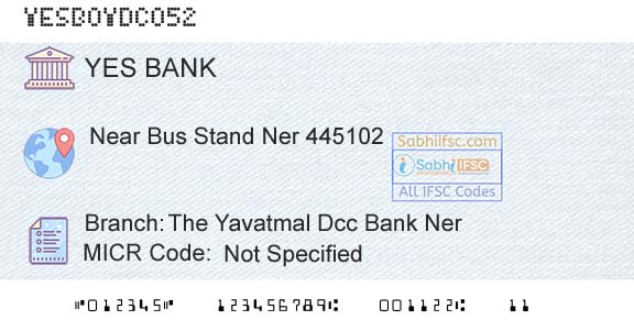 Yes Bank The Yavatmal Dcc Bank NerBranch 
