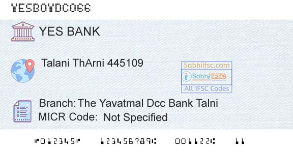 Yes Bank The Yavatmal Dcc Bank TalniBranch 