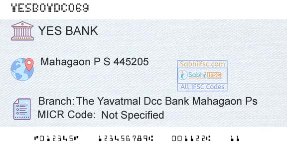 Yes Bank The Yavatmal Dcc Bank Mahagaon PsBranch 