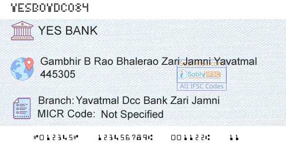 Yes Bank Yavatmal Dcc Bank Zari JamniBranch 