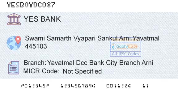 Yes Bank Yavatmal Dcc Bank City Branch ArniBranch 