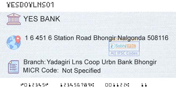 Yes Bank Yadagiri Lns Coop Urbn Bank BhongirBranch 