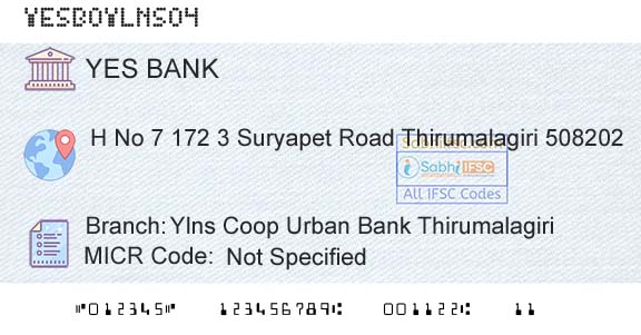 Yes Bank Ylns Coop Urban Bank ThirumalagiriBranch 