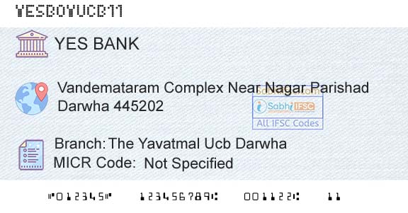 Yes Bank The Yavatmal Ucb DarwhaBranch 