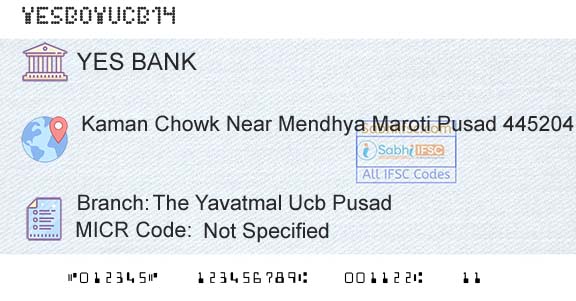 Yes Bank The Yavatmal Ucb PusadBranch 